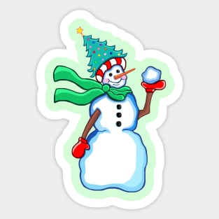 Cute Snowman with Tree Hat Sticker